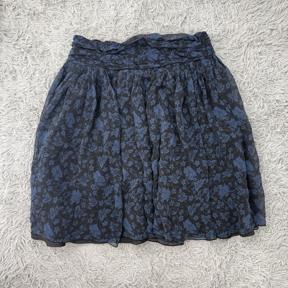 Banana Republic Silk Skirt Floral Gathered Skirt Size 2 Lined 100% Silk Blue XS